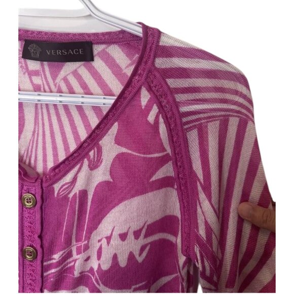 Versace pink and cream tropical button down cardigan sweater size 40 - Picture 3 of 16